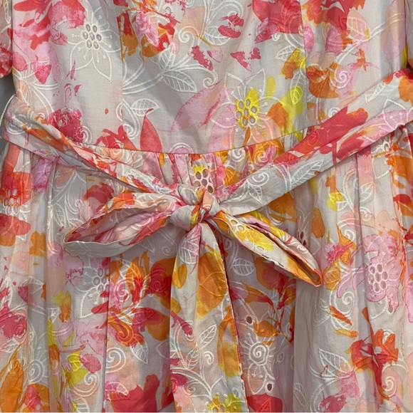 ELIZA J Floral Eyelet Square Neckline Puff Sleeve Mini Pink Dress Size 2 - Picture 3 of 6